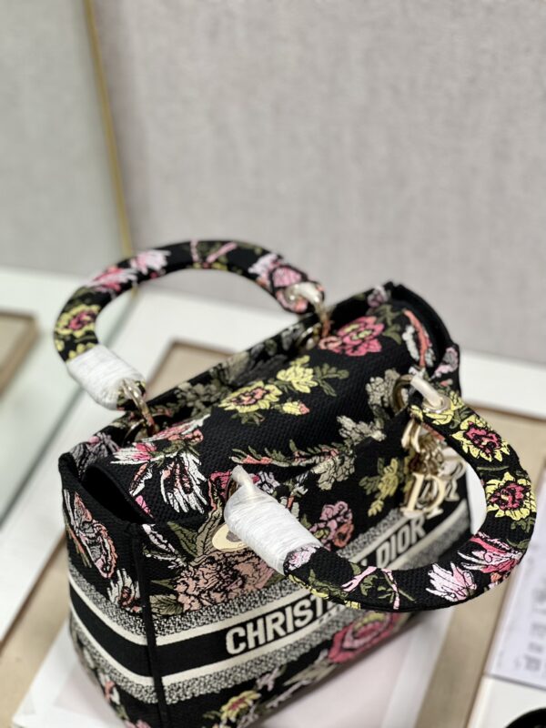 Dior Lady Embroidered Diana Bag - Black Peony Flowerza - Image 3