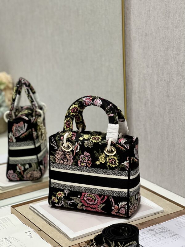 Dior Lady Embroidered Diana Bag - Black Peony Flowerza - Image 6