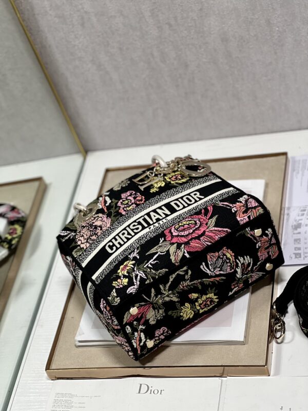 Dior Lady Embroidered Diana Bag - Black Peony Flowerza - Image 4