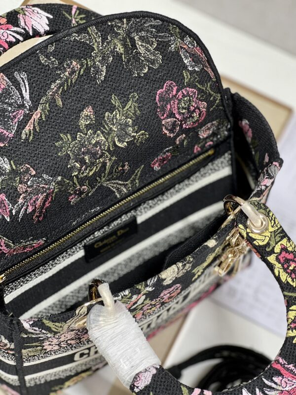 Dior Lady Embroidered Diana Bag - Black Peony Flowerza - Image 2