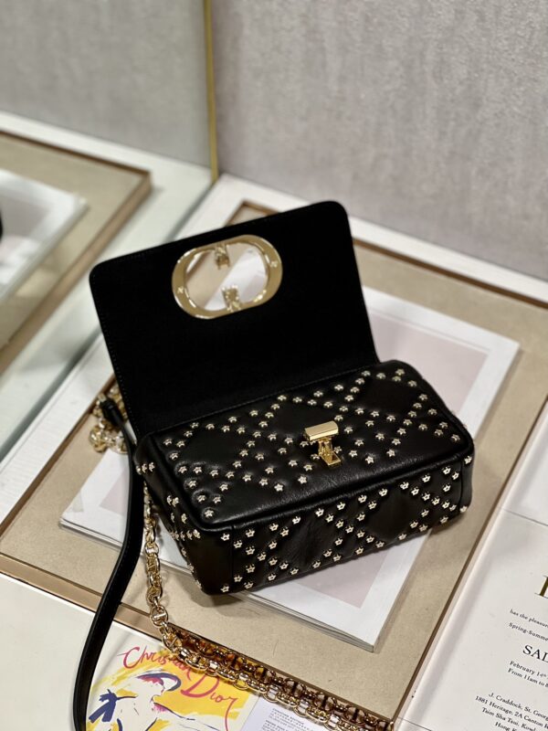 Dior Small Caro Handbag - Pentagram Black Gold Buckle - Image 3