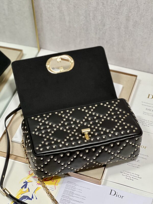 Dior Large Caro Handbag - Pentagram Black Gold Buckle - Image 3