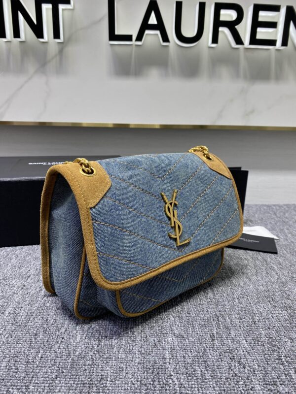 YSL Yves Saint Laurent Denim Small Handbag - Image 4