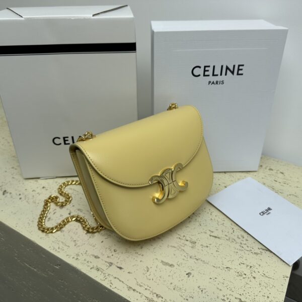 Celine Teen Besace Triomphe Glossy Cow Leather Chain Handbag - Cream - Image 5