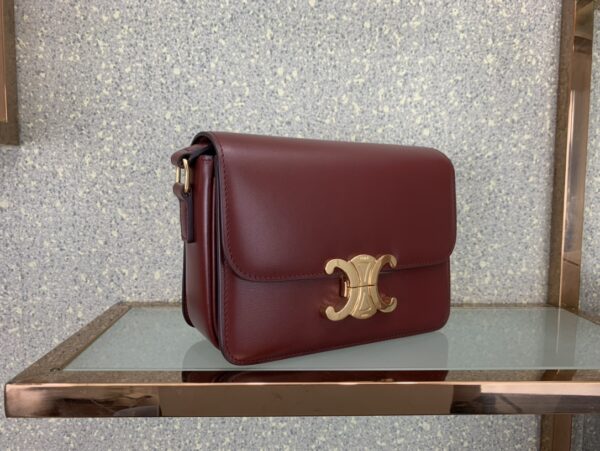 Celine Teen Triomphe Calfskin Handbag - Maroon - Image 5